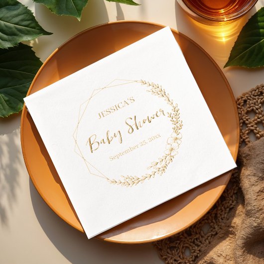 フラワーリースのベビーシャワーナプキン 箔ナプキン