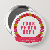 フラワーリースカスタムの写真と文字ボタン 缶バッジ (正面&裏面)