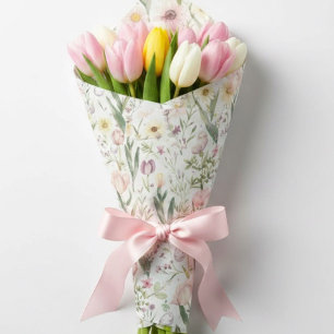フラワーリースター|パステル春の花 ラッピングペーパー