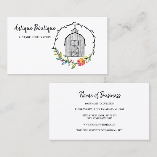 フラワーリースバーンアンティークファームビジネスカード 名刺 (正面/裏面)