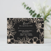 フラワーリースフレームエレガントなウェディングブラックRSVP 出欠カード (スタンド正面)