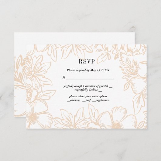 フラワーリースフレームエレガントな結婚式RSVPカード 出欠カード (正面/裏面)