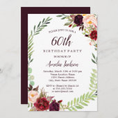 フラワーリースブルゴーニュ60誕生日 招待状 (正面/裏面)