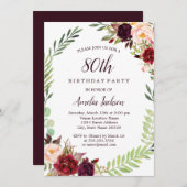 フラワーリースブルゴーニュ80誕生日 招待状 (正面/裏面)
