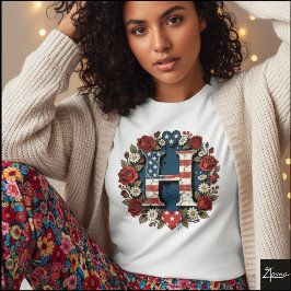 フラワーリースモノグラム H Tシャツ