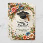 フラワーリース卒業パーティー招待状 招待状 (正面/裏面)