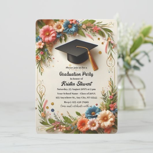 フラワーリース卒業パーティー招待状 招待状 (スタンド正面)