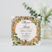 フラワーリーフオレンジグリーンウェディングシャワー 招待状 (スタンド正面)