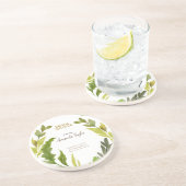 フラワーリーフグリーンウォーターカラーエレガントブライダルシャワー コースター (側面)