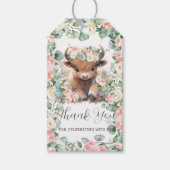 フラワーリーフハイランドカウベイビーシャワーバースデー ギフトタグ (正面)