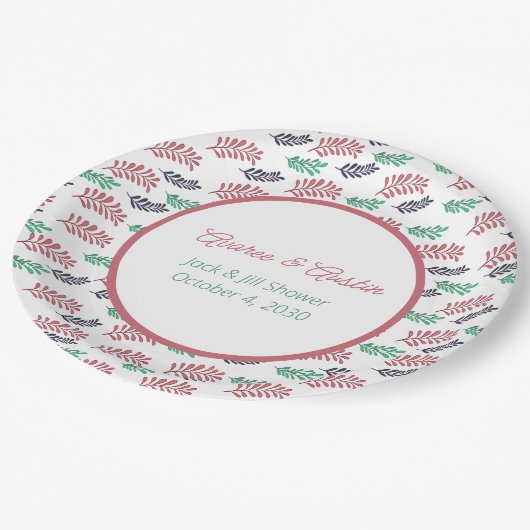 フラワーリーフ ジャックとジルのシャワー ペーパープレート (アングル)