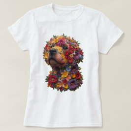 フラワールドッグTシャツ | かわいい花の子犬デザイン Tシャツ