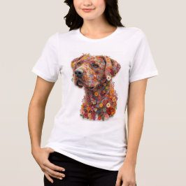 フラワールドッグTシャツ | エレガントな花の子犬デザイン トライブレンドＴシャツ
