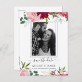 フラワールビーピンク牡丹の花束の写真でSave the Date 案内ポストカード (正面/裏面)
