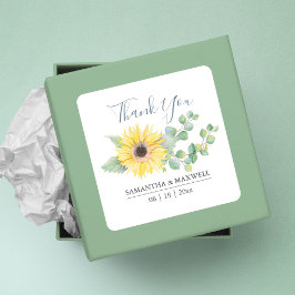 フラワール ウォーターカラー イエロー ヒマワリ 感謝ステッカー スクエアシール