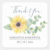 フラワール ウォーターカラー イエロー ヒマワリ 感謝ステッカー スクエアシール (正面)