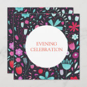 フラワール ウォーターカラー ダークイブニング ウェディング 招待状 (正面/裏面)