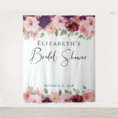 フラワール ウォーターカラー バーガンディ ブラッシュ ブライダルシャワー タペストリー (正面)