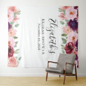 フラワール ウォーターカラー ブラッシュ バーガンディ ブライダルシャワー タペストリー (インサイチュ(横))