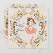 フラワール・ウォーターカラー・リース・バレリーナ・ベイビーシャワー 招待状 (正面/裏面)
