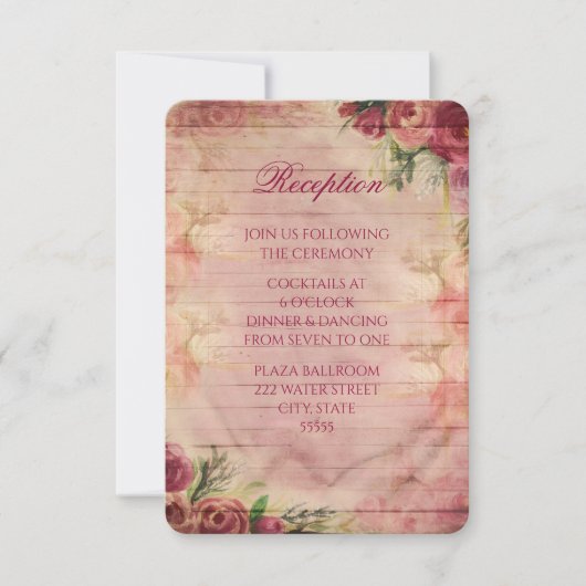 フラワール ウォーターカラー ローズ ウェディング レセプション カード (正面)
