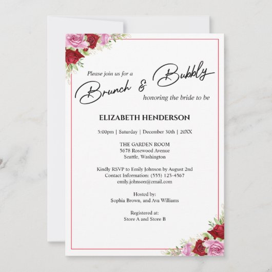 フラワール・ウォーターカラー・ローズ ブライダルシャワーブランケット 招待状 (正面)