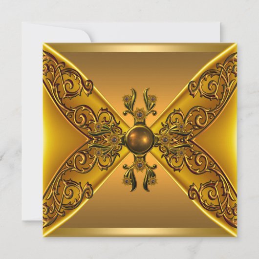 フラワール ゴールドジュエル 50歳誕生日パーティー 招待状 (正面)