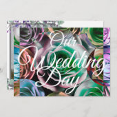 フラワーレイアウトがエレガントな結婚式 白いタイポグラフィー (正面/裏面)