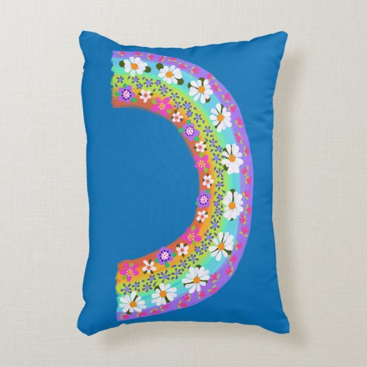 フラワーレインボーオンスカイブルーカスタマイズユー アクセントクッション (正面(垂直))