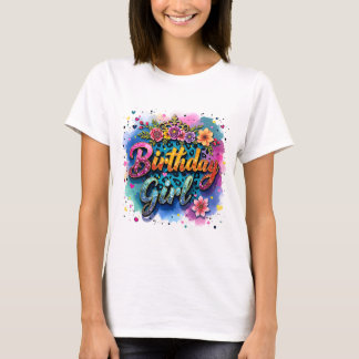 フラワーレオパード 誕生日おめでとうガール Tシャツ
