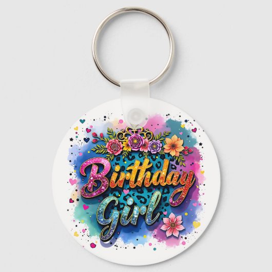 フラワーレオパード 誕生日ガール キーホルダー (正面)