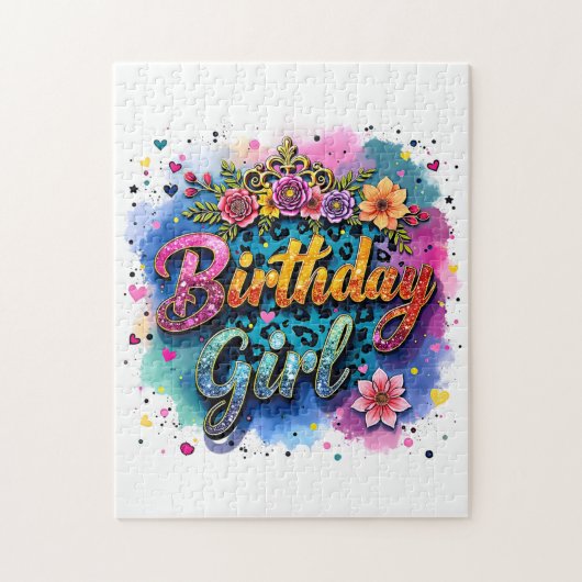 フラワーレオパード 誕生日ガール ジグソーパズル (縦)