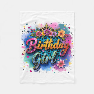 フラワーレオパード 誕生日ガール フリースブランケット