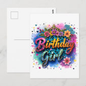 フラワーレオパード 誕生日ガール ポストカード (正面/裏面)