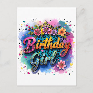 フラワーレオパード 誕生日ガール ポストカード