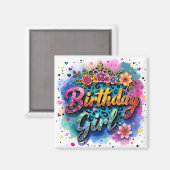 フラワーレオパード 誕生日ガール マグネット (正面/裏面)