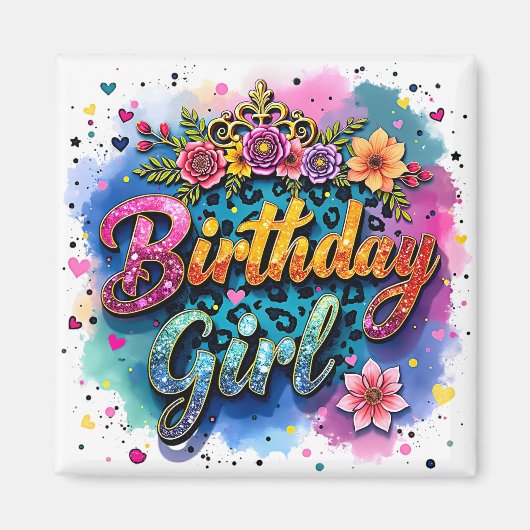 フラワーレオパード 誕生日ガール マグネット (正面)