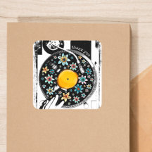 フラワーレコードプレーヤー 誕生日おめでとう ビニールレコード ステッカー