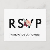 フラワーレタリングマルーンのメニュー選択RSVPポストカード インビテーションポストカード (正面)