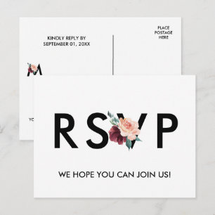 フラワーレタリングマルーン歌リクエストRSVPポストカード インビテーションポストカード