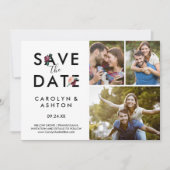 フラワーレタリングマルーン3 Photo Save the Date Card セーブザデート (正面)