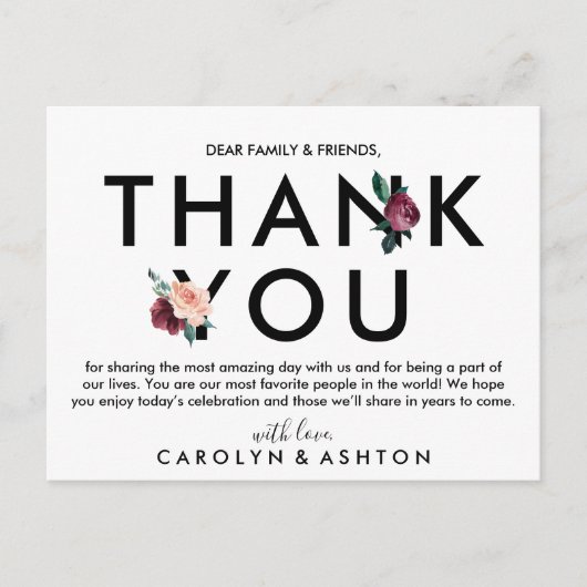 フラワーレタリング |マルーンサンキュー披露宴 ポストカード (正面)