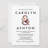 フラワーレタリング |マルーンバラ結婚金ゴールド 招待状 (正面)