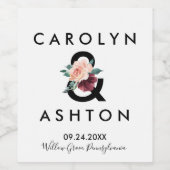 フラワーレタリング |マルーン結婚の ワインラベル (シングルラベル)