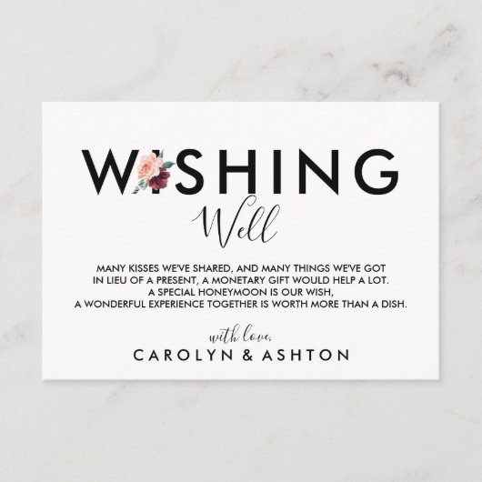 フラワーレタリング |結婚マルーンの願い エンクロージャーカード (正面)