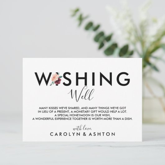 フラワーレタリング |結婚マルーンの願い エンクロージャーカード (スタンド正面)