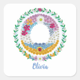 フラワーレターイニシャル「O」の名前パーソナライズされた付き スクエアシール