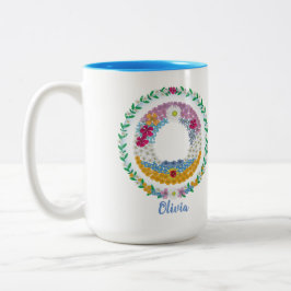 フラワーレターイニシャル「O」の名前パーソナライズされた付き ツートーンマグカップ