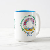 フラワーレターイニシャル「O」の名前パーソナライズされた付き ツートーンマグカップ (正面右)