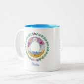 フラワーレターイニシャル「O」の名前パーソナライズされた付き ツートーンマグカップ (正面左)